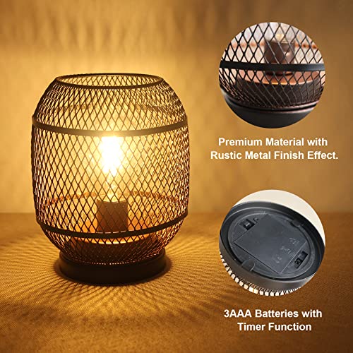 Decorkey Set Of 2 Battery Operated Lamp Led Table Lantern, Metal Cage Cordless Lamps With Led Bulb, Oval Vintage Decorative Outdoor Lantern For Weddings, Parties, Patio, Events For Indoors Shelf #TOP2