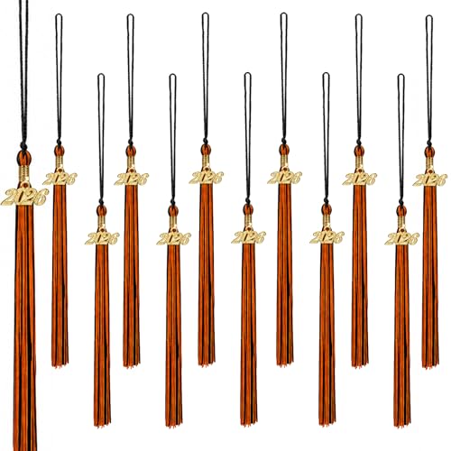 2026 Graduation Tassels,12Pcs Cap Tassel Decoration with 2026 Year Gold Date Charms,Graduate Gifts for Ceremonies Souvenir High School,Black and Orange