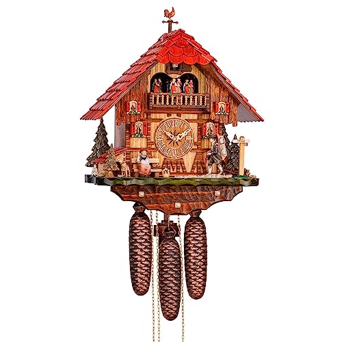 Cuco Clock Kuckucksuhr Schwarzwald - Holz Wanduhr 19x27x28cm, 8-Tage Werk, Handarbeit