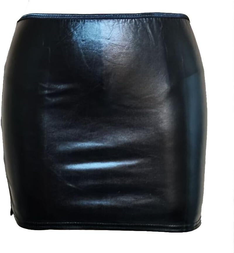 Women's PVC Leather Wet Look Mini Skirt Clubbing Pole Dance with G-String - Image 2