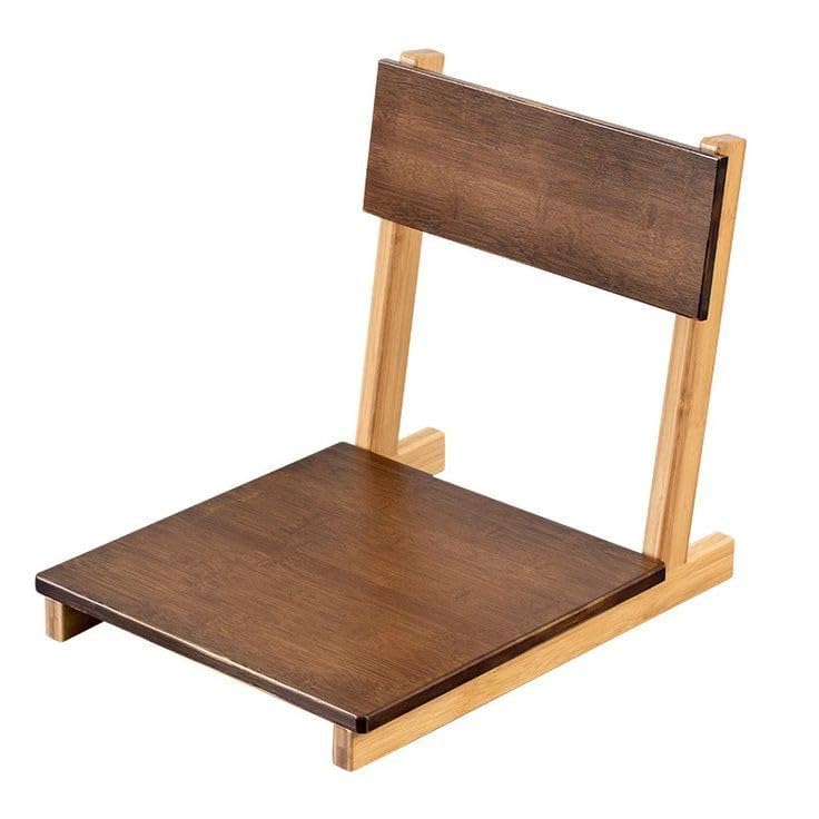 MAYAL Floor Sitting Chair, Wooden Meditation Seat with Backrest, Natural Wood and Brown Finish