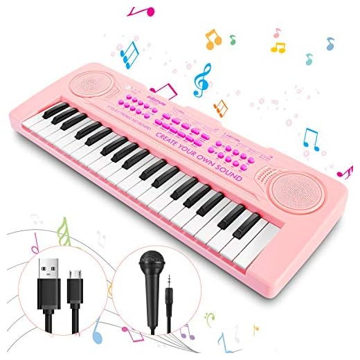 Vimzone Kids Piano Keyboard, 37Keys Multi-Function Musical Instrument Piano Toy, Electronic Keyboard for 2 3 4 5 Years Old Toddlers Children Beginner (Pink)
