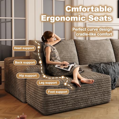 Image of 96 inch Sectional Couches for Living Room Cloud Couch Sofa with L-Shape Upholstered Boneless Couchs Modern Modular Sectional Couch with Chaise
