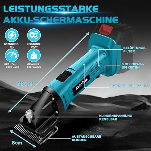 Schermaschine Pferd für Makita 18V Akku,2500 RPM/Min Motor,6 Gang Profi Pferde Schafschere für Dickes & Verfilztes Haar (ohne Akku)