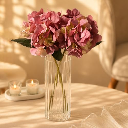 Image of Art Street Artificial Pink Hydrangea Flower Stick for Vases| Faux Flowers| Ideal for Home Decor |Items for Living Room |Christmas Day, New Year Decor| 6 Head Flower|Size: 18 Inch (Set of 2)