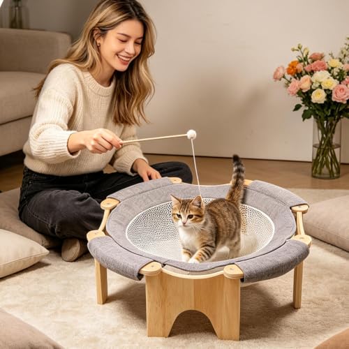 Cama elevada de gatos con soporte de madera transpirable para el hogar 3