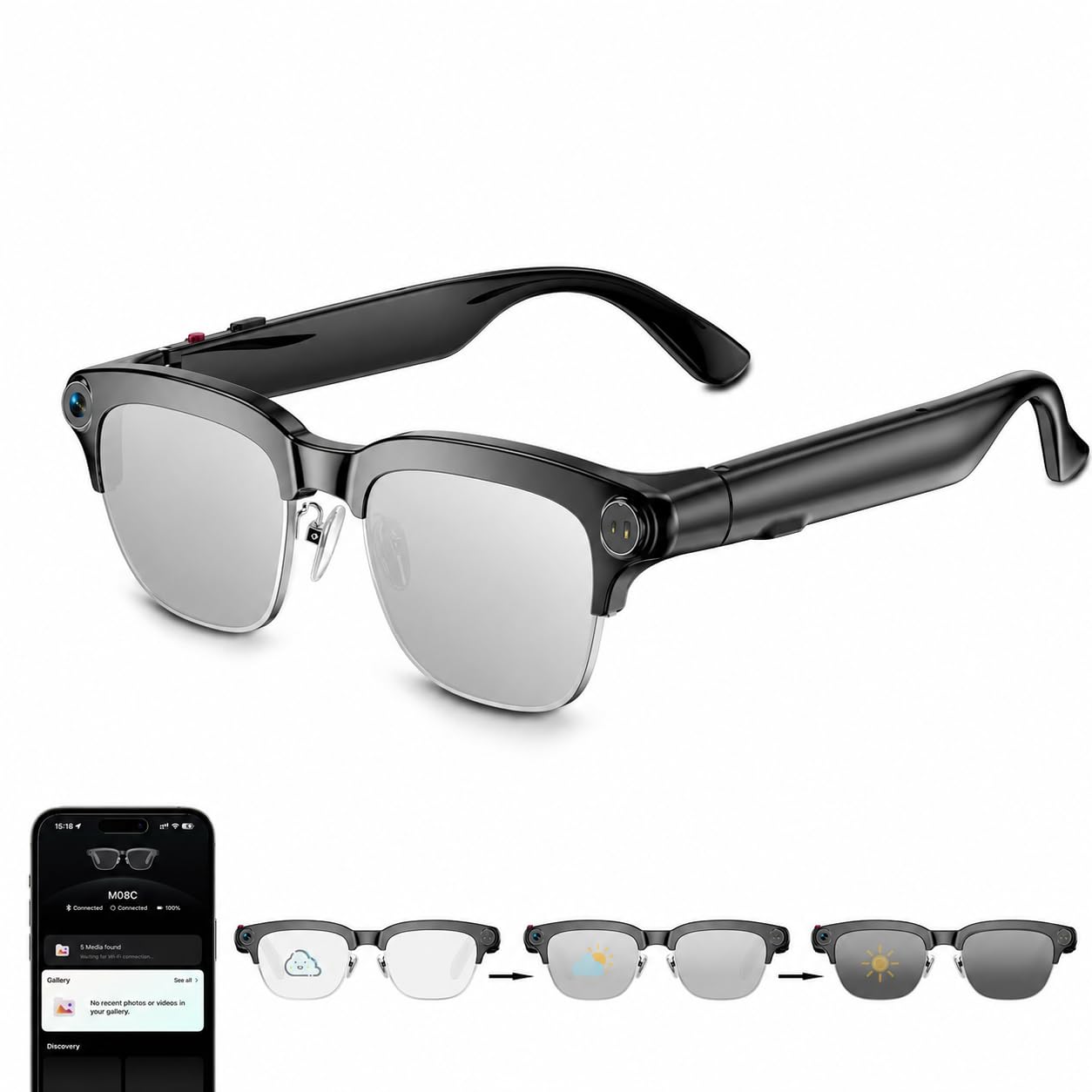 AI Smart Glasses with camera, 8MP HD Camera Glasses,Bluetooth Music & Calls | Continuous AI Chat, 1080P EIS Video, Object Recognition, Real-Time Translation, Photochromic Lenses, Travel & Daily Use