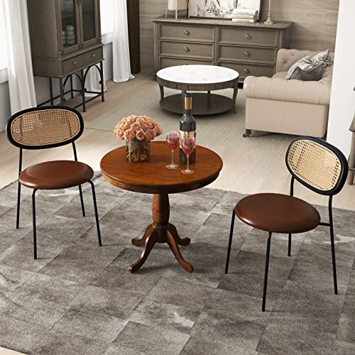 Image of Giantex Round Dining Table for 2-4 People, 32 inch D X 30 inch H Wooden Kitchen Table with Spacious Table Top, Pedestal Base, Leisure End Tables for Bar, Kitchen, Dining Room, Restaurant, Walnut