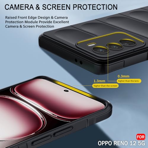 Image of TheGiftKart Liquid Silicon Back Cover Case for Oppo Reno 12 5G | Shockproof Military Grade Protection | Micro-Fibre Cloth On Inner Side | Built-in Anti-Slip Grip Back Cover for Reno 12 5G (TPU, Black)