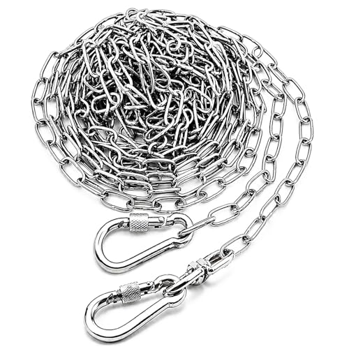 25ft Heavy Duty Dog Tie-Out Chain for Outside - Chew Proof Metal Leash with Strong Hook and Lockable Snap, Outdoor Dog Runner Lead for Small Medium Large Dogs up to 200lbs for Yard