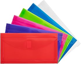 JAM PAPER Plastic Expansion Envelopes with Hook & Loop Closure - #10 Booklet Wallet - 5 1/4 x 10 with 1 Inch Expansion - Assorted Colors - 6/Pack