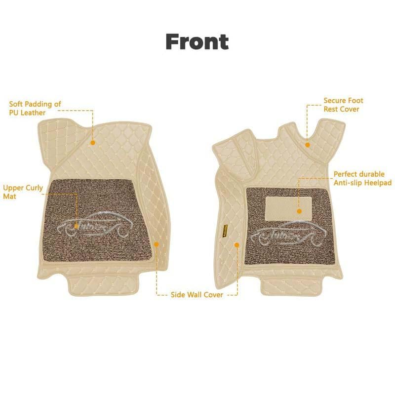 Image of Superior 7D Car Floor Mat Full Set for Audi Q5 2012 to 2017, 7 Layer Protection Mats, Luxury Leather with Noodle /Curly Car Foot Mat with Heal Pad, Anti-Skid & Waterproof Beige Beige