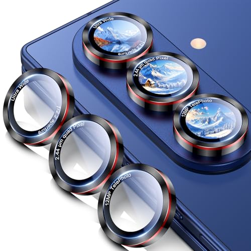 Uyiton for Samsung Galaxy Z Fold 7 Camera Lens Protector - Military-Grade Tempered Glass Rear Camera Screen Cover - [Strong Adsorption] [Easy to Install] Ultra HD Clear Lens Protector - Black+Red