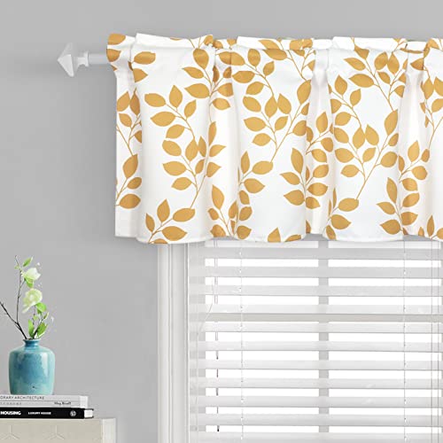 Yellow Valance Curtains 18 Inches Long Leaf Printed, Rod Pocket Short Curtain Valances For Kitchen/Windows/Living Room/Bedroom/Bathroom 1 Panel 52 X 18 #TOP7