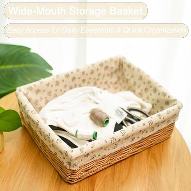 Wicker basket,Woven basket for organizing,Basket for storage with liners,Rectangle storage bins for shelves,Closet,Decorative