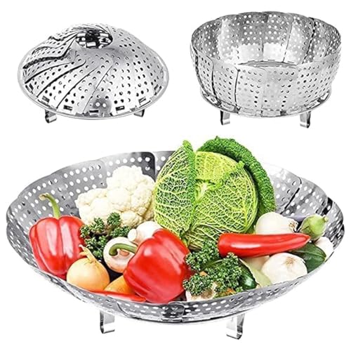 Image of Clazkit Stainless Steel Vegetable Steamer Basket for Cooking Vegetable & Fruits /Salad /Steaming with Insert for Pots, Crock, Pans Food Drain Bowl (Silver)