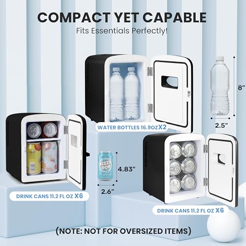 Image of Simple Deluxe Mini Fridge with Observation Window, 4 Liter /6 Can Portable Cooler & Warmer Freon-Free Small Refrigerator, Compact for Skincare, Beverage, Food, Cosmetics, Black New