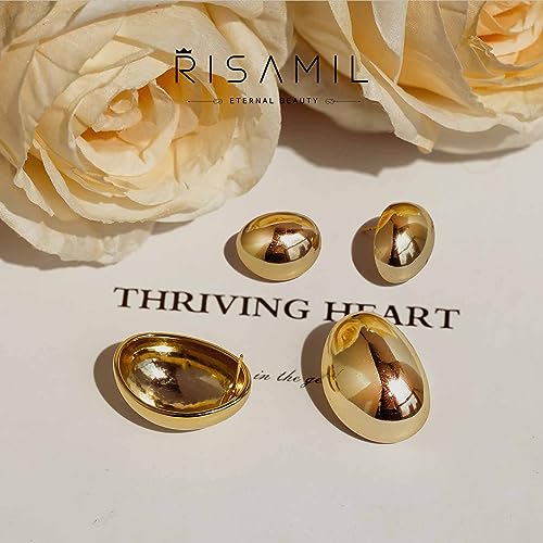 2/3 Pairs Chunky Gold Earrings, Gold Earrings for Women Thick Oval Stud Earrings Set Rectangle Hoop Earrings Trendy Gold Earrings Jewelry Gift4
