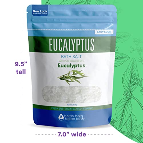 Eucalyptus Bath Salt 32 Ounces Epsom Salt With Natural Eucalyptus Essential Oil Plus Vitamin C In Bpa Free Pouch With Easy Press-Lock Seal #TOP4