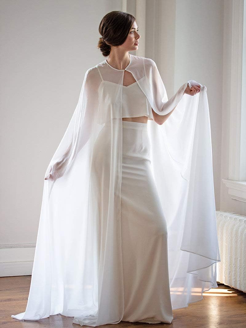 EllieHouse Women's Long Chiffon Bridal Cape Wedding Veil Cloak T13 - Image 5