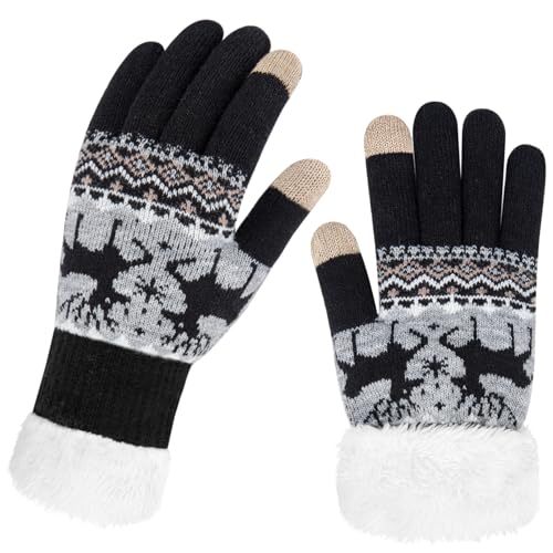 Chalier Fashion Handschuhe Damen Winter Warme Touchscreen Winterhandschuhe Schnee Blume Druck halten warm mit Kaschmir für Frauen und Männer MEHRWEG