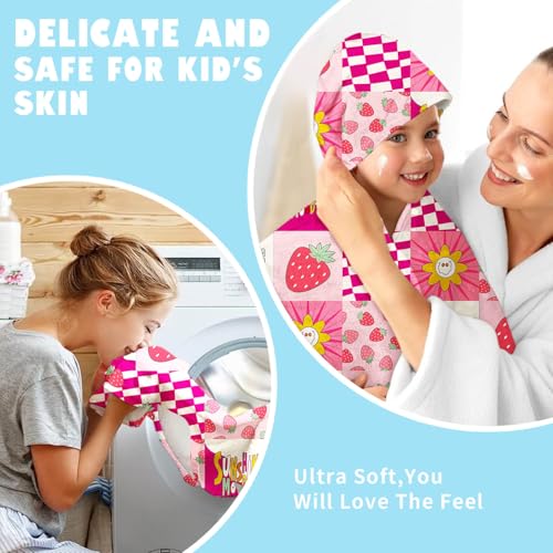 Image of Fruits Girls Beach Towel with Hoodie for Kids Toddlers Age 4-8, Pink Yellow Bath Towels Shower Wrap for Girls, Hooded Poncho Beach Blanket for Pool Swimming Cute Wearable Bath Towel for Child