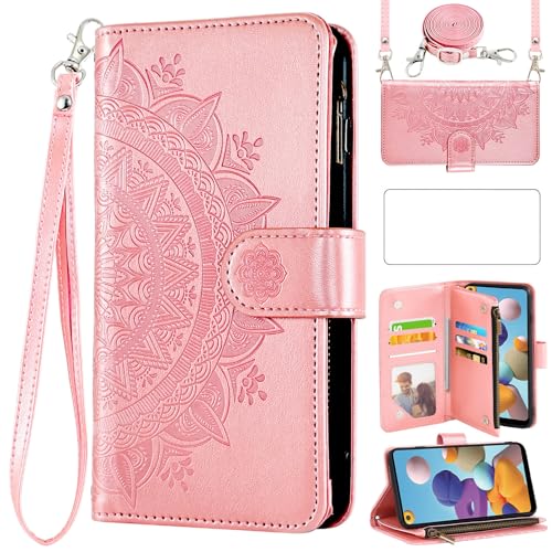 Coque Galaxy A21S fleur mandala étui rabat porte-carte pour sorties et trajets quotidiens