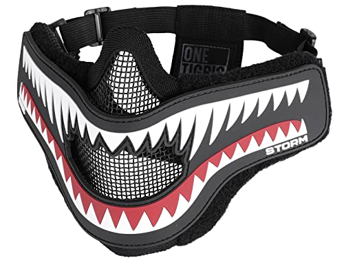 OneTigris X Storm Airsoft Mask Tactical Mesh Face Protection with Removable Shark Jaw Morale Patch for CS Paintball