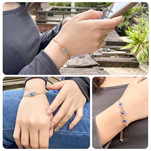 4 Pack Evil Eye Bracelets Pack for Women 14K Gold Plated Blue Evil Eye String Protection Bracelet Aesthetic Jewelry3