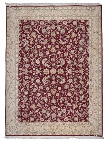 Mastour Hand Knotted Tabriz Wool Area Rug, Red and Beige Floral Design, Traditional Persian Style, 100% Hand Woven