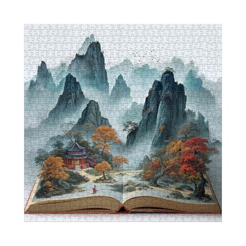 Colorful Book Mountain Puzzles para Adultos 1000 Piezas Arte, Hermoso Rompecabezas de Bird Animal Plant Tree Nature, Bonito Paisaje Forest Autumn Painting Scenic Puzzle miniatura 2