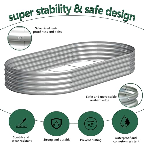 Image of Galvanized Raised Garden Bed Outdoor, 8x4x1ft(2Pack) Metal Heavy Duty Planter Boxes for Gardening, Easy Assemble Bottomless Small Oval Plant Container Kit for Vegetable, Flower, Fruit, Silver