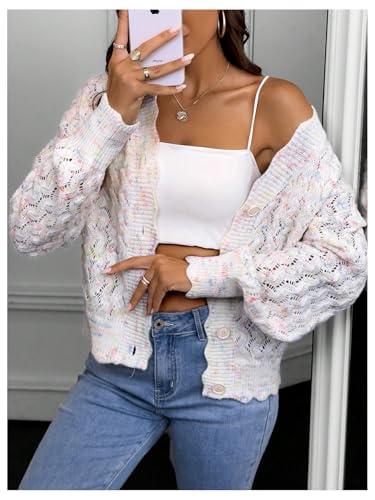 MakeMeChic Women's Tie Dye V Neck Button Down Cardigan Scallop Trim Long Sleeve Sweater Cardigans4