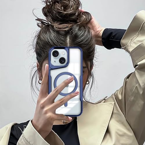 Image of KARWAN iPhone 15 Back Case Cover Hybrid Acrylic Transparent Electroplated Shockproof Phone Case for iPhone 15 (TPU | Titanium Blue)