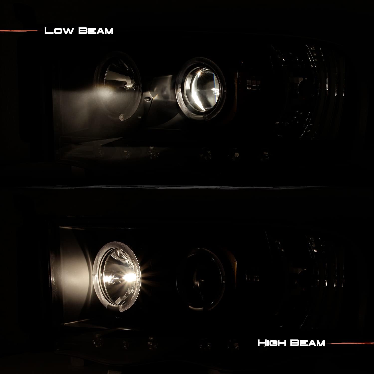 AKKON - For 2002-2005 Dodge Ram 1500 | 2003-2005 Ram 2500 3500 Black Dual LED Projector Headlights Pair Set