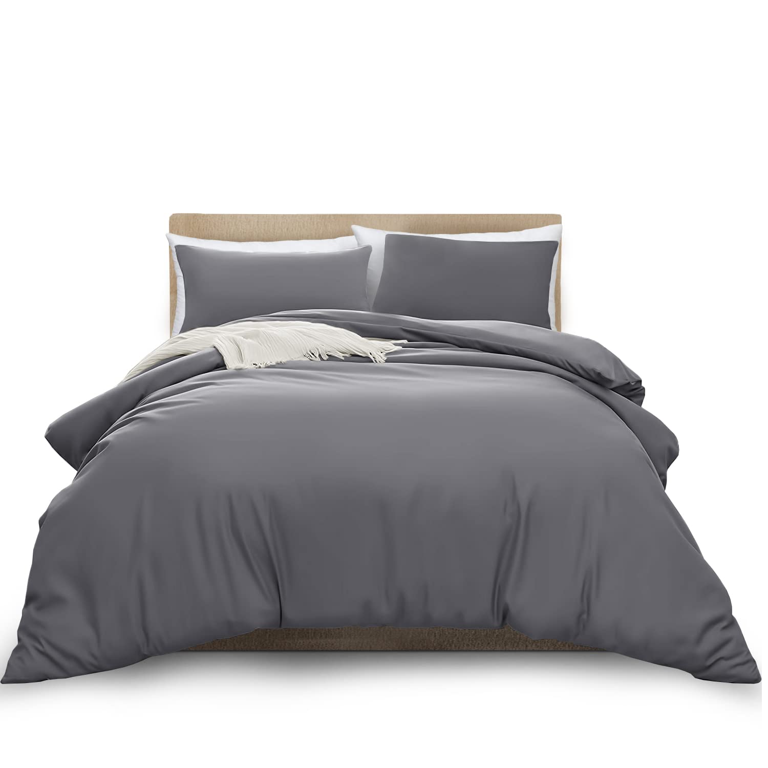 MOONLIGHT20015 Double Duvet Cover Pack of 10 Grey Solid Soft Pre-Washed Double Bedding Duvet Cover Set with 2 Matching Pillowcases