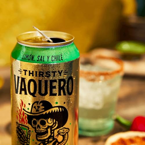 Image of Thirsty Vaquero, Lime, Salt & Chile Flavored soda (Limon Ladron), Mexican-inspired soda, Real Fruit Juice & Savory Spices, Made with Organic Agave, Low Calorie, Natural Juice, 16 oz Cans, 12-Pack