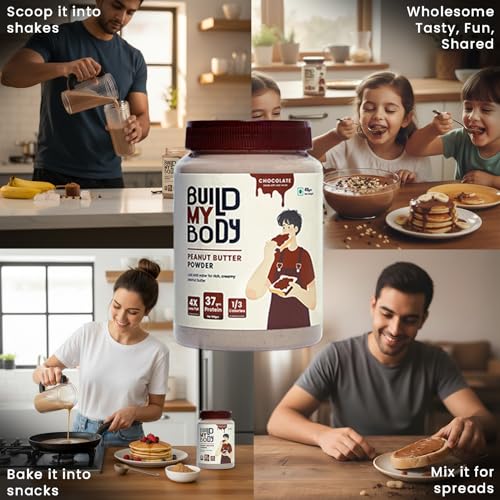 Image of Build My Body | BMB - Chocolate Peanut Butter Powder | 37g Protein | Makes 900g Peanut Butter Spread | With Real Cocoa | Guilt-Free Indulgence | 1 /3 Calories | 4x Less Fat | Rich Chocolate Taste for Everyday Snacking & Healthy Lifestyles | 410g