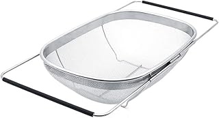 Over the Sink Colander Strainer Basket with Rubber Grip, 6 Quart Stainless Steel Vegtable Fruit Colanders Strainers with S...