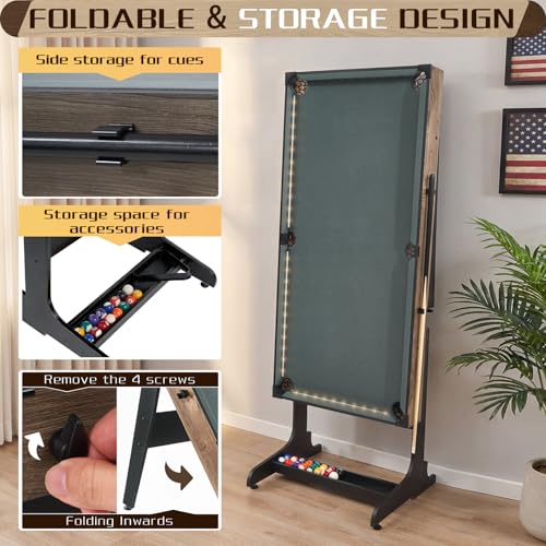 Image of RAYKEEP 4.5FT Folding Pool Table with LED Lights, Portable Billiard Table with Built-in Cue & Ball Storage, Indoor Compact Game Table for Adults & Kids Home, Game Room, Includes Full Accessories