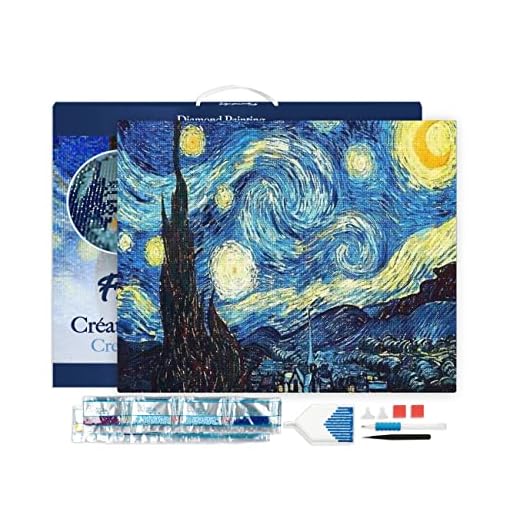 Figured'Art Diamond Painting Erwachsene 40x50cm Mit Rahmen Ganze Leinwand gespannt Van Gogh Sternennacht 5D Bilder Eckige Steine - DIY Set Basteln