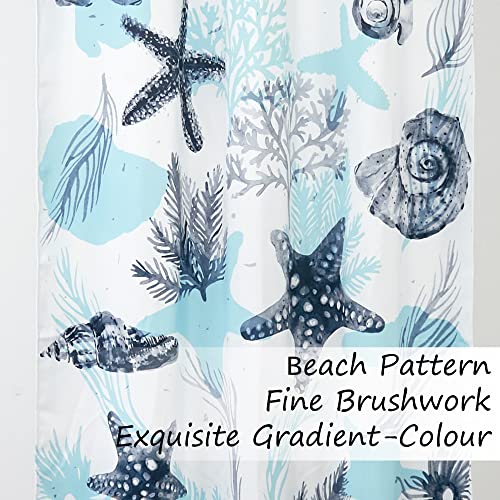 Coastal Nautical Curtains Blue and White Beach Sea Starfish Seashell 50% Light Blocking Curtains Ocean Theme Coral Print Window Drapes Decor for Living Room Bedroom Nursery, 2 Panels, 52x84 Inches - Image 4