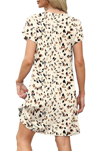 Image of OFEEFAN Womens Summer Dresses 2026 Tulip Petal Short Sleeve V Neck Loose Swing Sundresses with Pockets Plain /Print