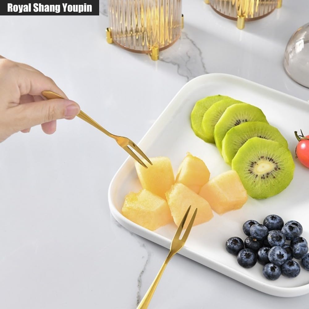 10-teiliges Edelstahl-Besteck-Obstgabel-Set mit Vorratsglas, Familienfeier, Dessert, kleine Gabel, Dessert, Obststab (transparentes Vorratsglas, silberfarbene Gabel x 10)