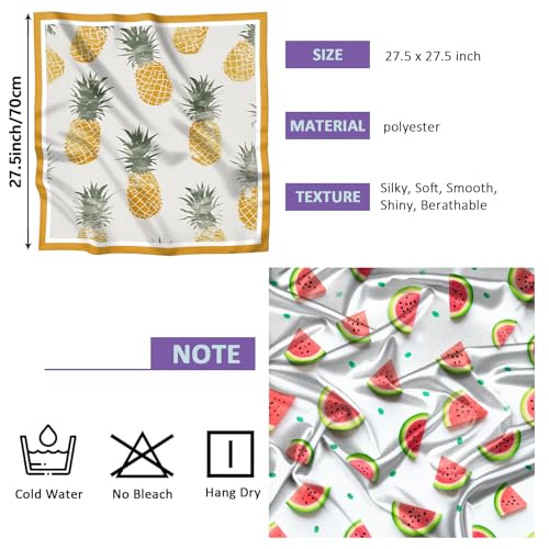 2PCS Scarf Silk Feeling Satin Head Hair Wrap Lightweight Large Square Fashion Cute Aesthetic 27.5 Inches for Women-Fruit2