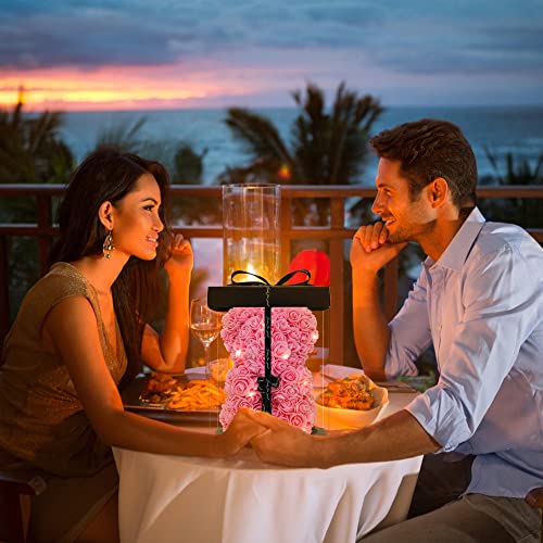 Orso rosa con scatola, orso fiore 10 pollici con