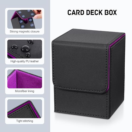 Image of ZLCA Card Deck Box for Trading Cards,PU Leather Magnetic Card Storage Box Fits for TCG CCG Magic Game Cards(Black Set)
