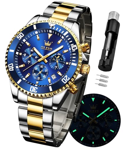 Image of OLEVS Watch for Men Stainless Steel Analog Quartz Chronograph Moon Phase Watch Waterproof Date Luminous Wrist Male Watches,Gift for Men