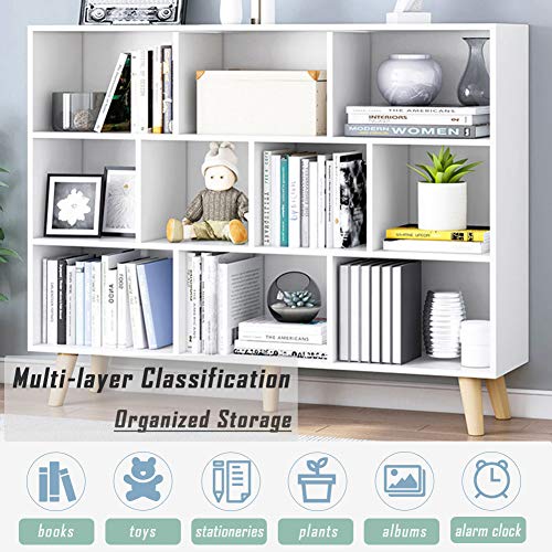 Image of IOTXY Wooden Open Shelf Bookcase - 3-Tier Bookshelf with Legs, Warm White