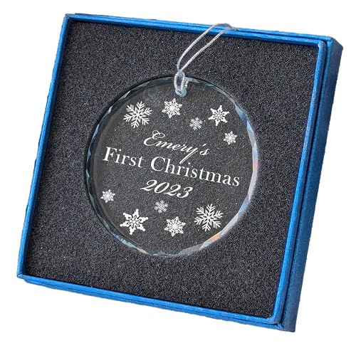Personalized Crystal First Christmas Ornament with Gift Box